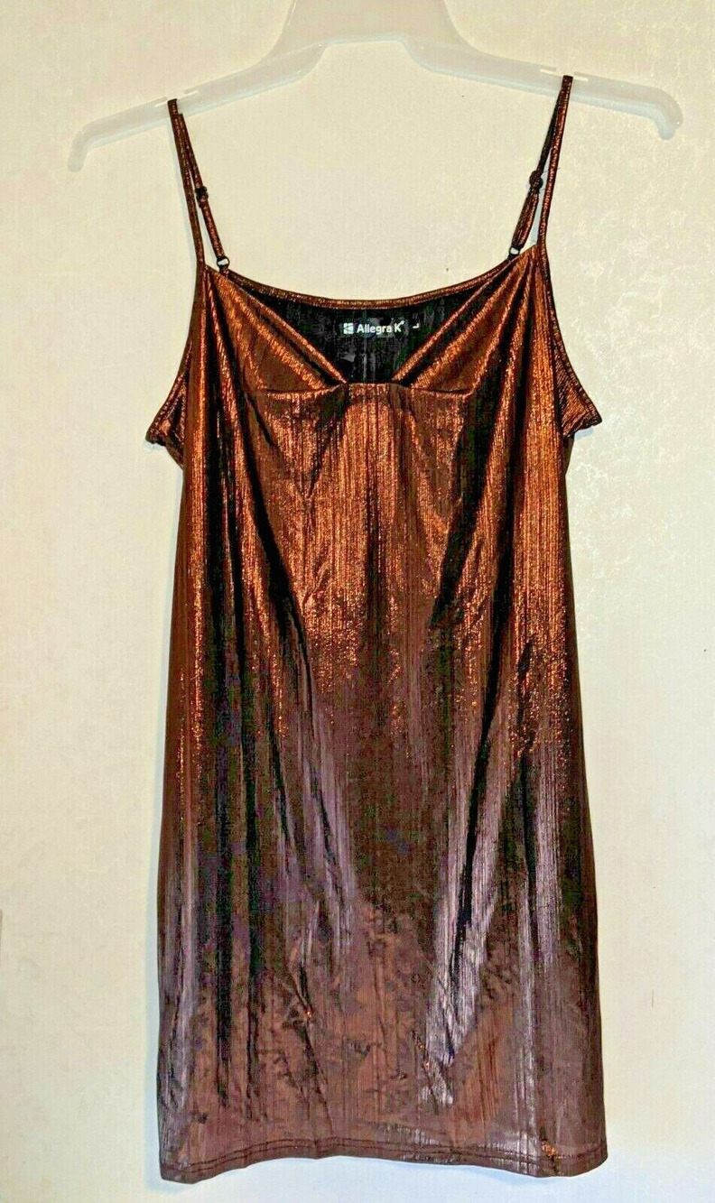 Allegra k Evening Dress Copper sz L Spaghetti Strap Shiny Finish Mini